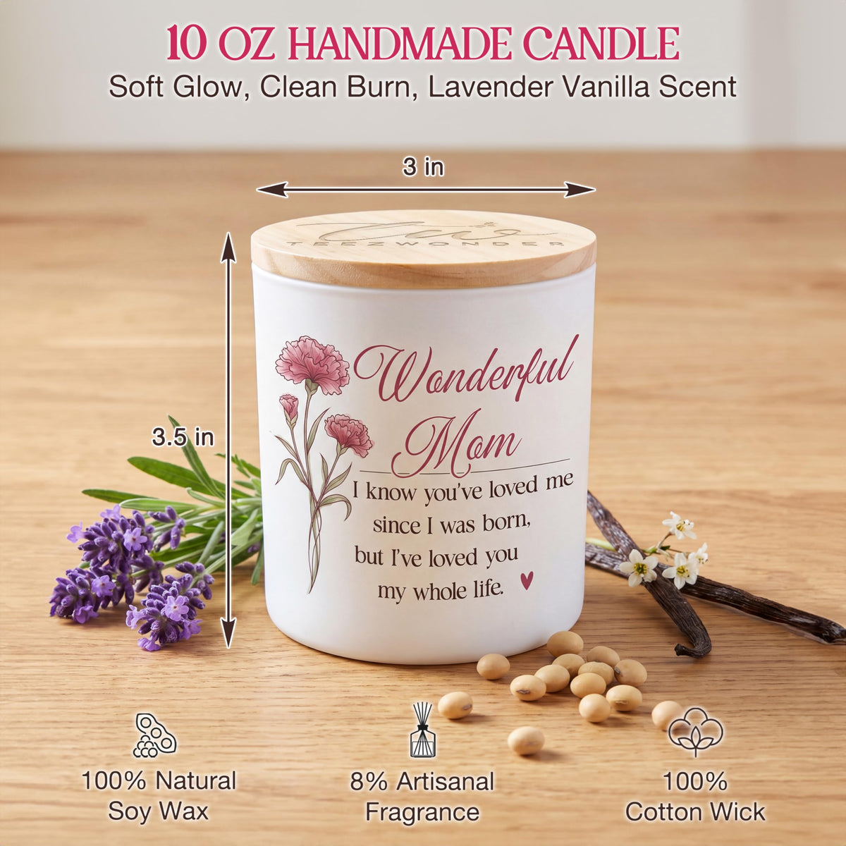 TEEZWONDER vegan soy wax candle with vanilla lavender scent
