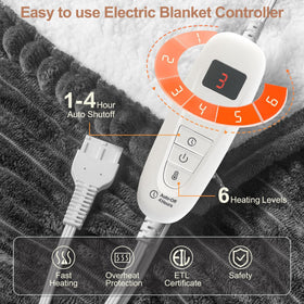 Tefici heated blanket throw with LED controller for easy adjustable heat