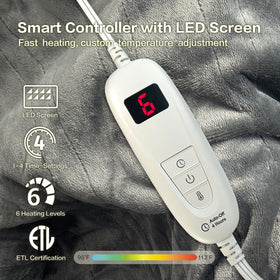 Tefici heated blanket throw shows 6 heat settings for customizable comfort