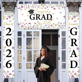 Tegeme Congrats Grad banner in pink and gold for festive signage