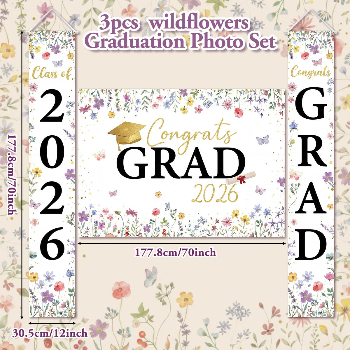 Tegeme vertical wildflowers banner A for classroom or party decor