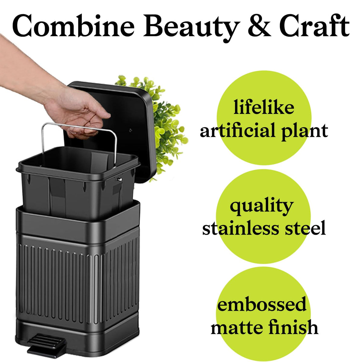 Tegneo compact 1.3 gallon trash can for indoor and outdoor use.
