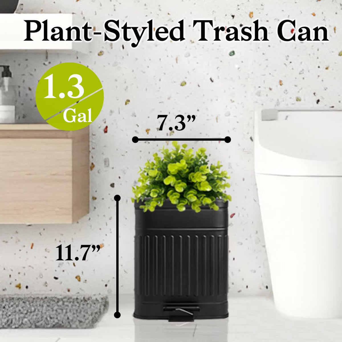 Tegneo rust-proof stainless steel trash can in black designed for humid spaces.