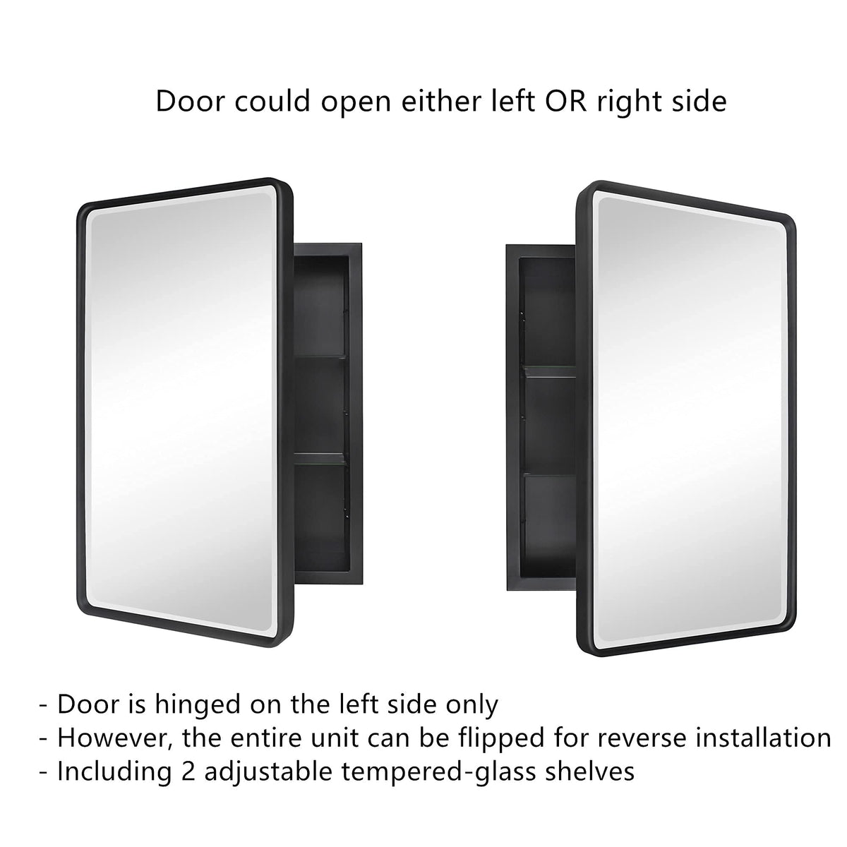 Cabinet fits a 16x24 inch bathroom wall opening for recessed mounting.