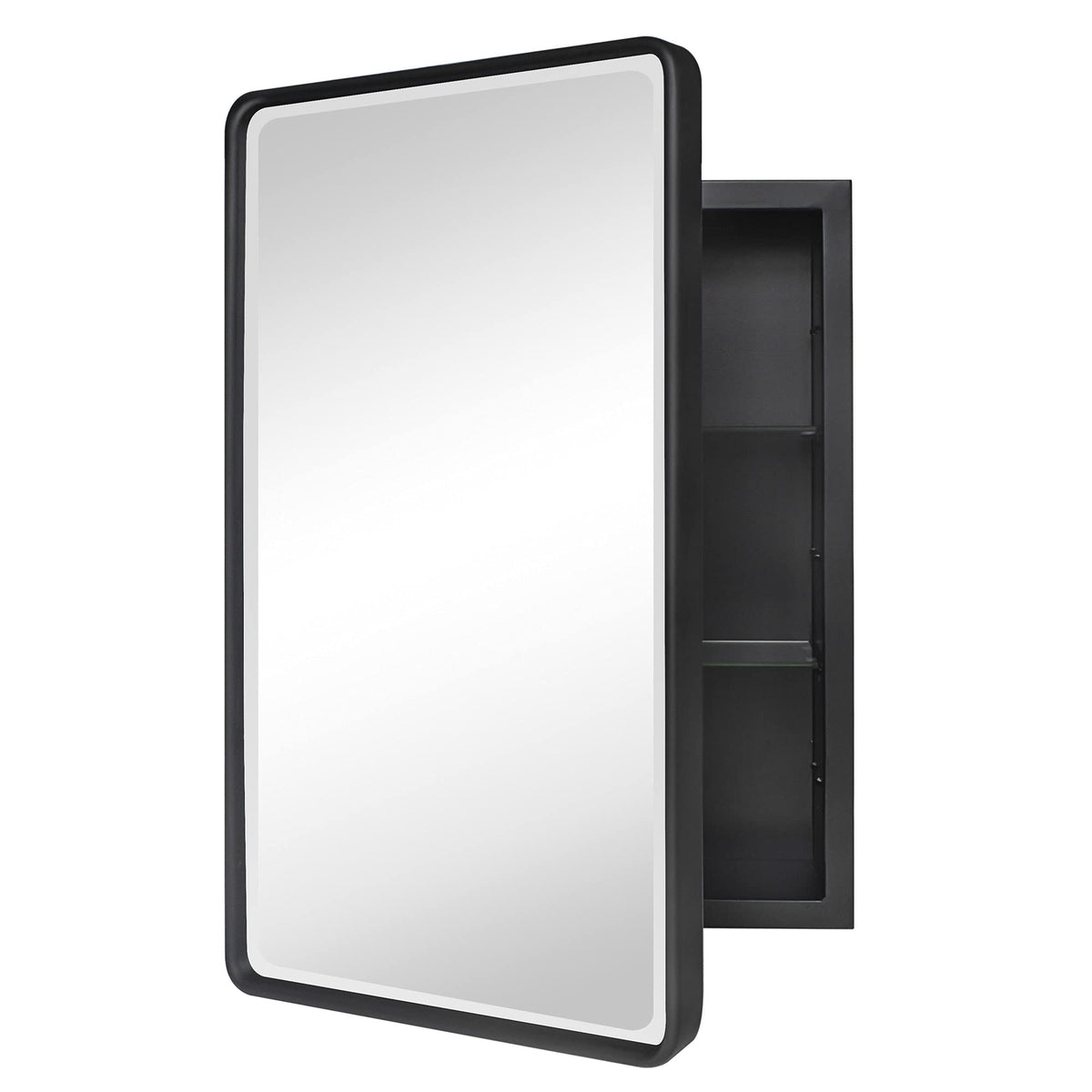 TEHOME Farmhouse black metal framed cabinet front with beveled mirror for sturdy bathroom style.