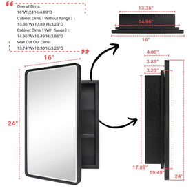 Wall cutout dimensions for precise recessed installation compatibility.