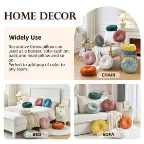 Teieas olive round pillow in a bedroom setup adds color and texture