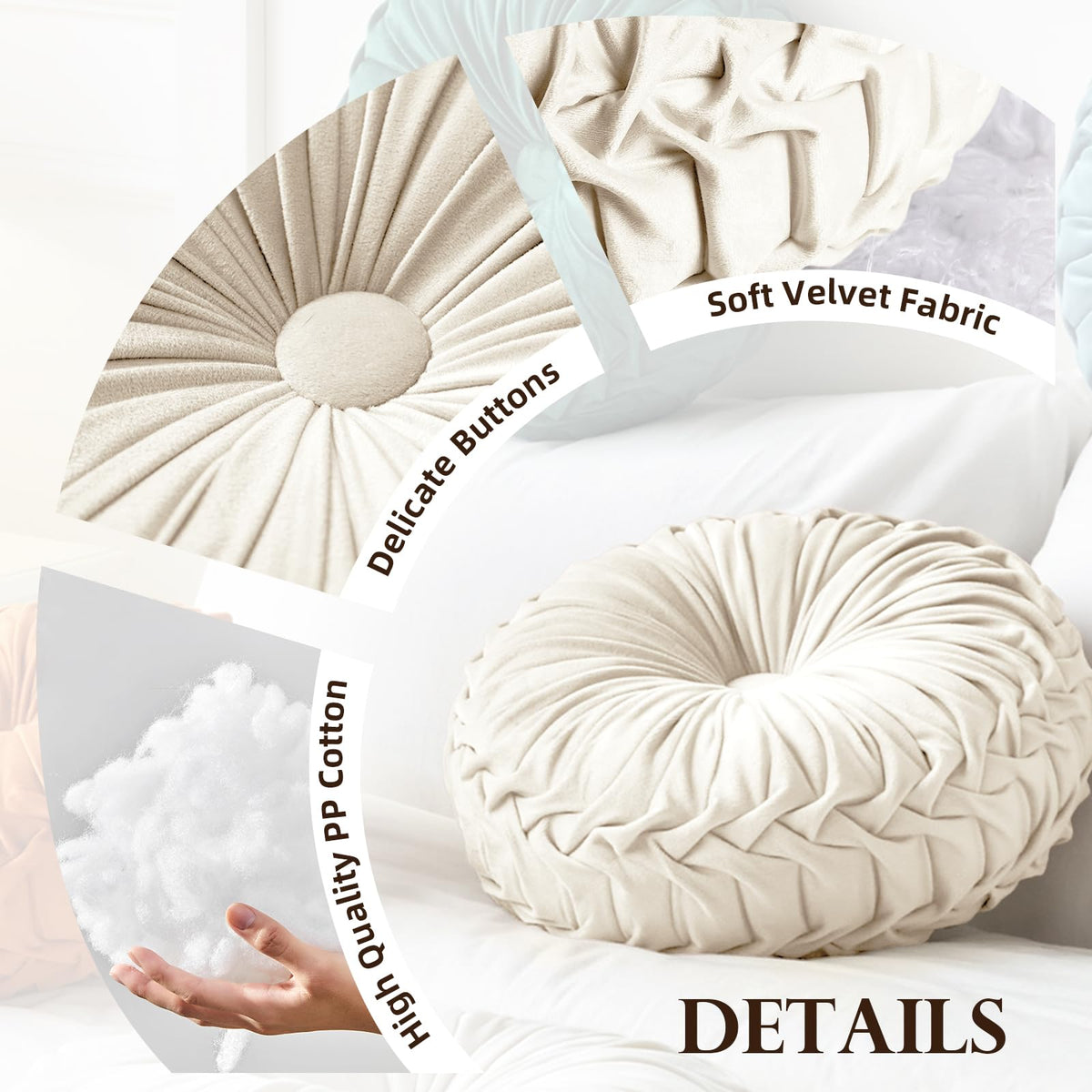 Teieas olive round pillow used as car decor for subtle elegance