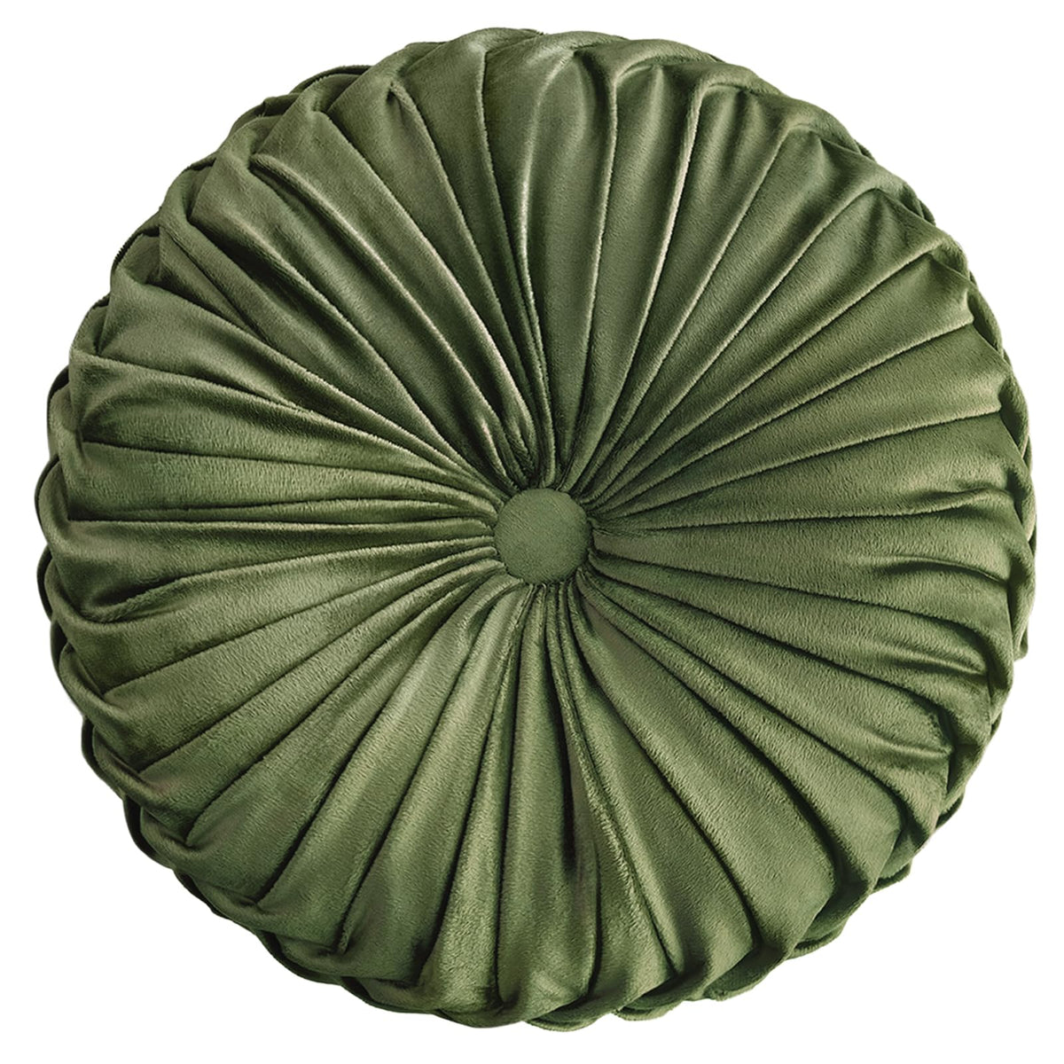 Teieas olive round pillow with pleated front adds accent to your couch