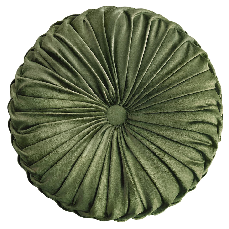 Teieas olive round pillow with pleated front adds accent to your couch