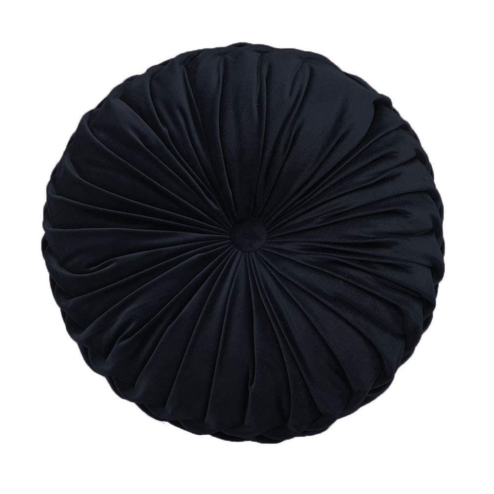 Teieas round velvet pillow with pleated cover adds sophisticated decor and comfort