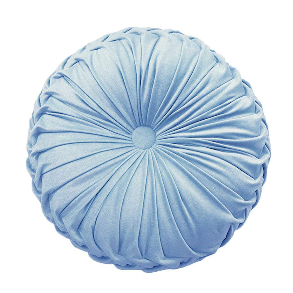 Teieas velvet round pillow in light blue shows soft texture for comfortable seating