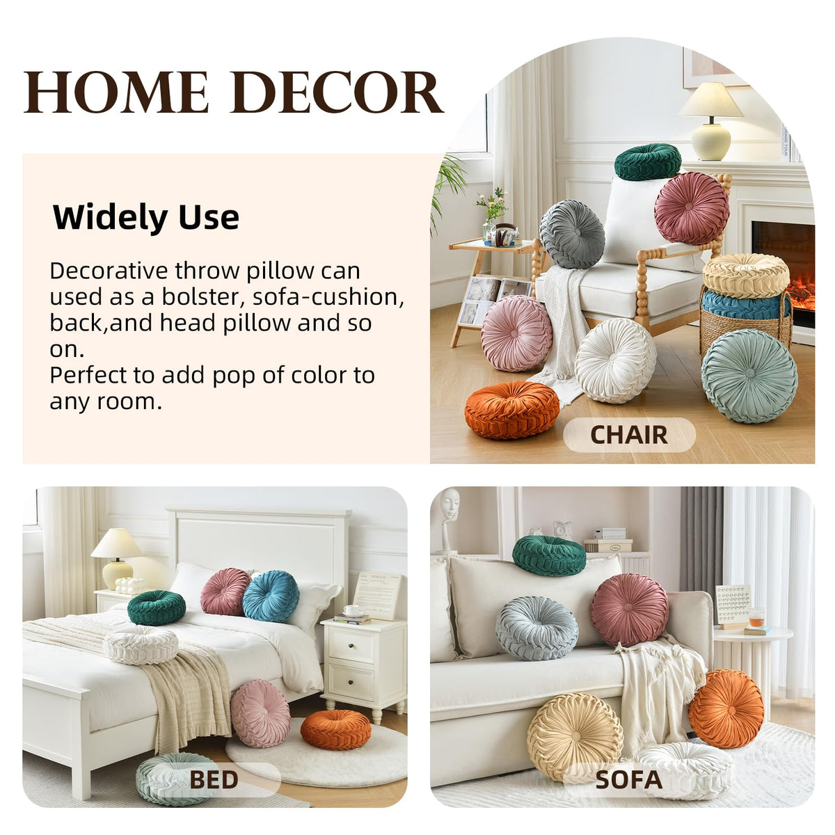 Teieas pillow on sofa adds a pop of color and texture