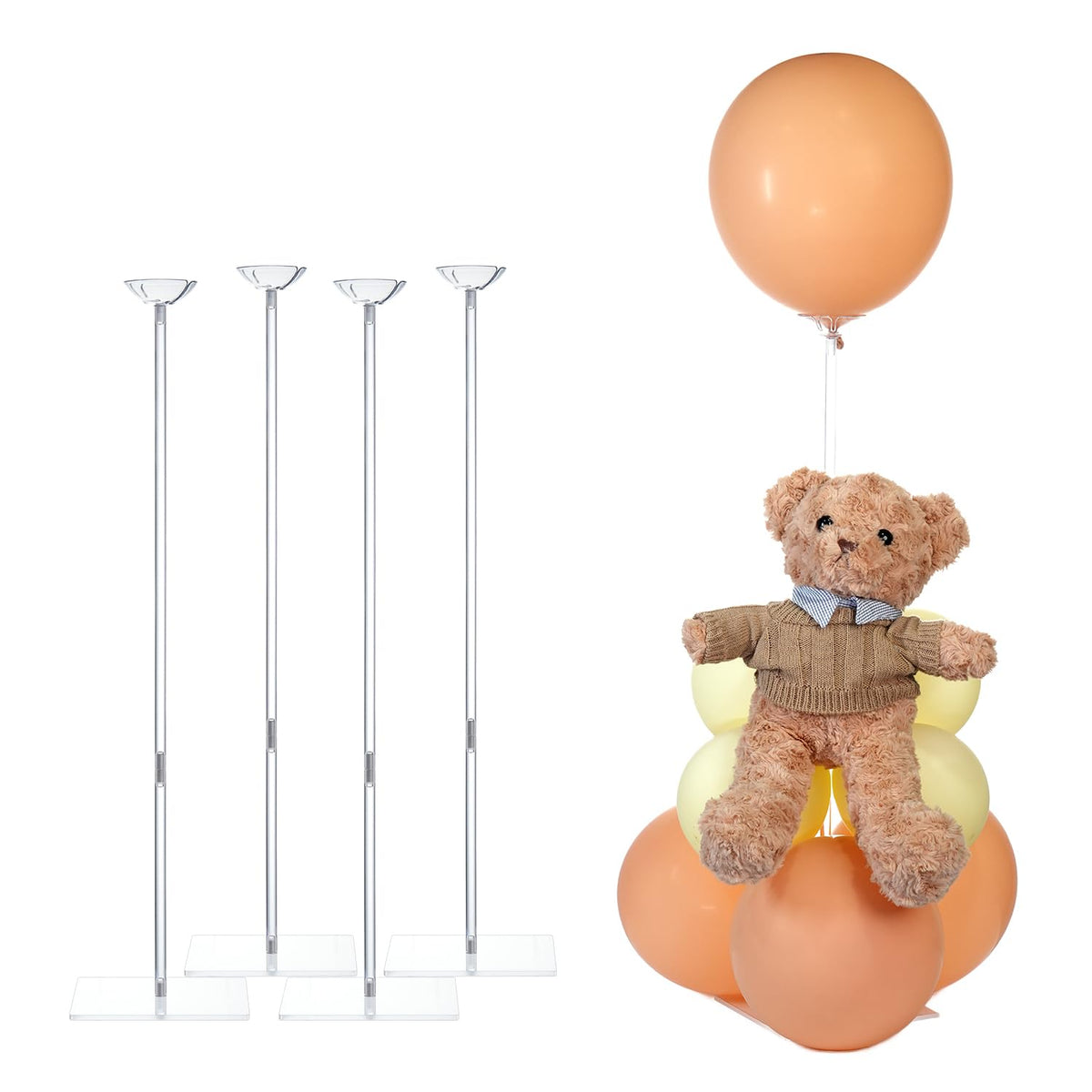 TEKXYZ Clear Acrylic Balloon Stand on a table creates an elegant centerpiece.