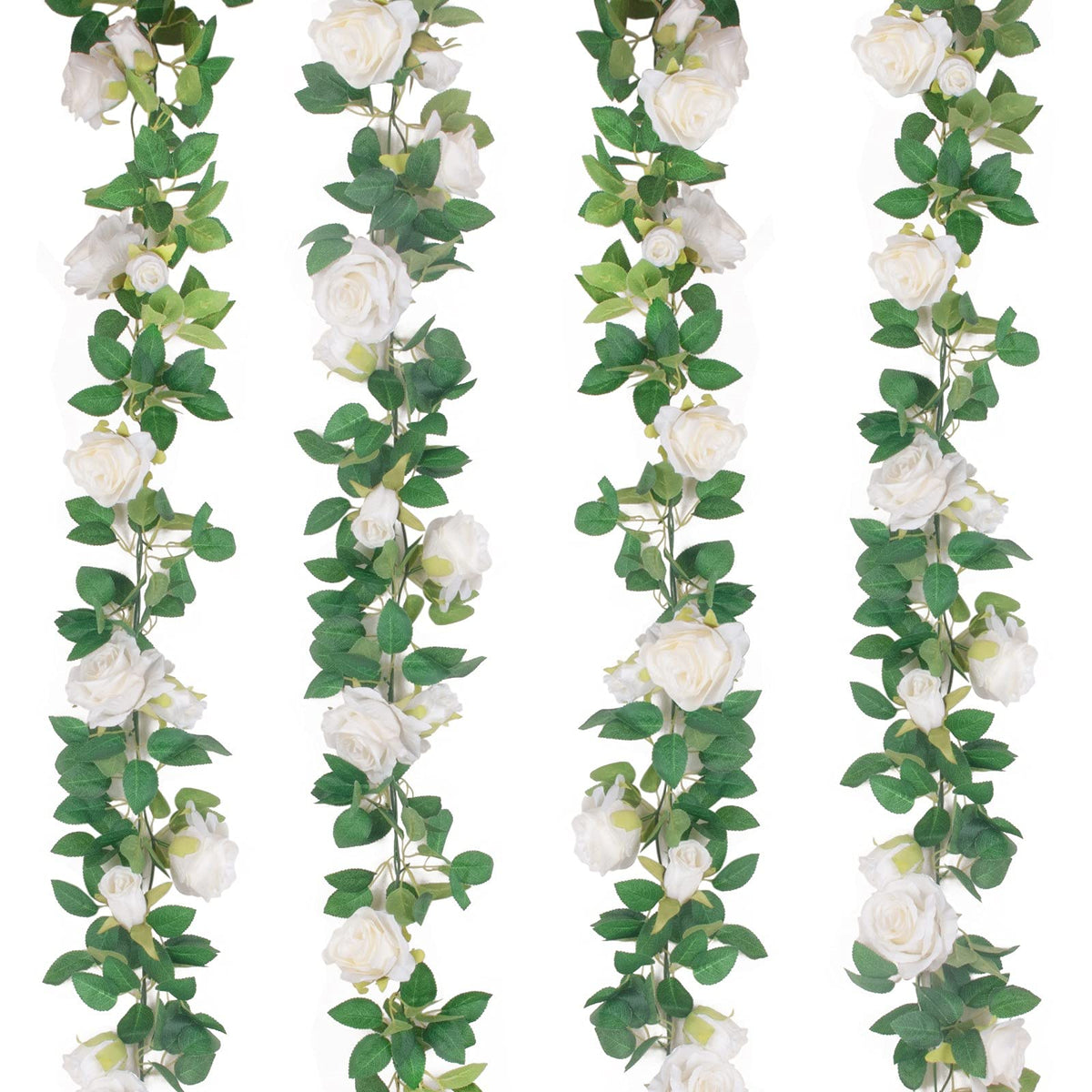 TELDRASSIL white rose garland 4-pack, 6.5 ft, ideal for elegant wedding backdrops.