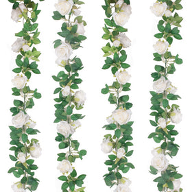 TELDRASSIL white rose garland 4-pack, 6.5 ft, ideal for elegant wedding backdrops.