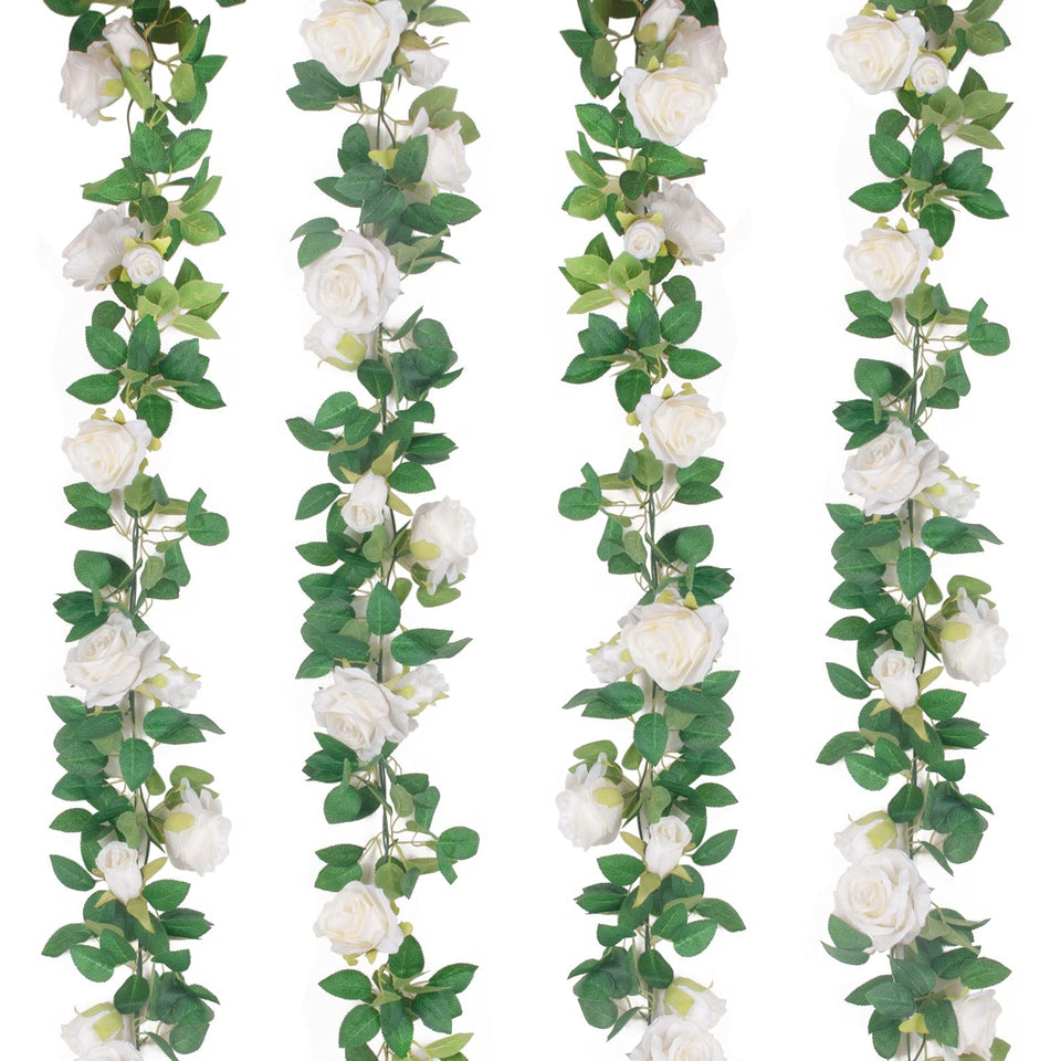 TELDRASSIL white rose garland 4-pack, 6.5 ft, ideal for elegant wedding backdrops.