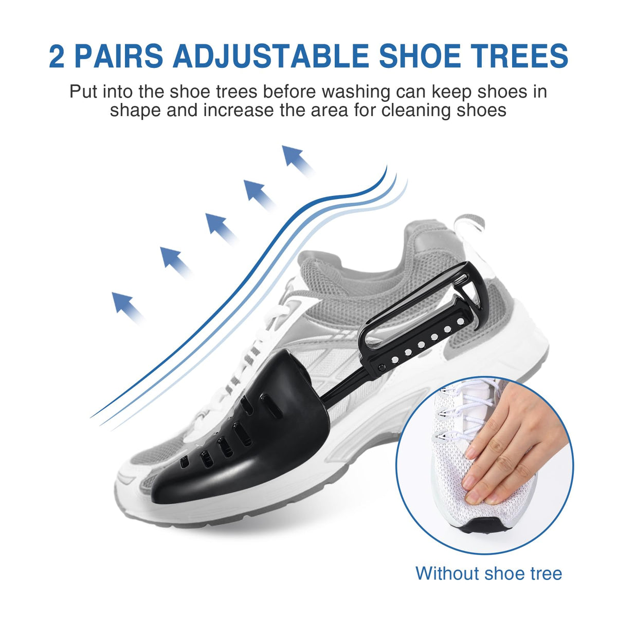 Teletrogy adjustable shoe trees keep footwear in shape.
