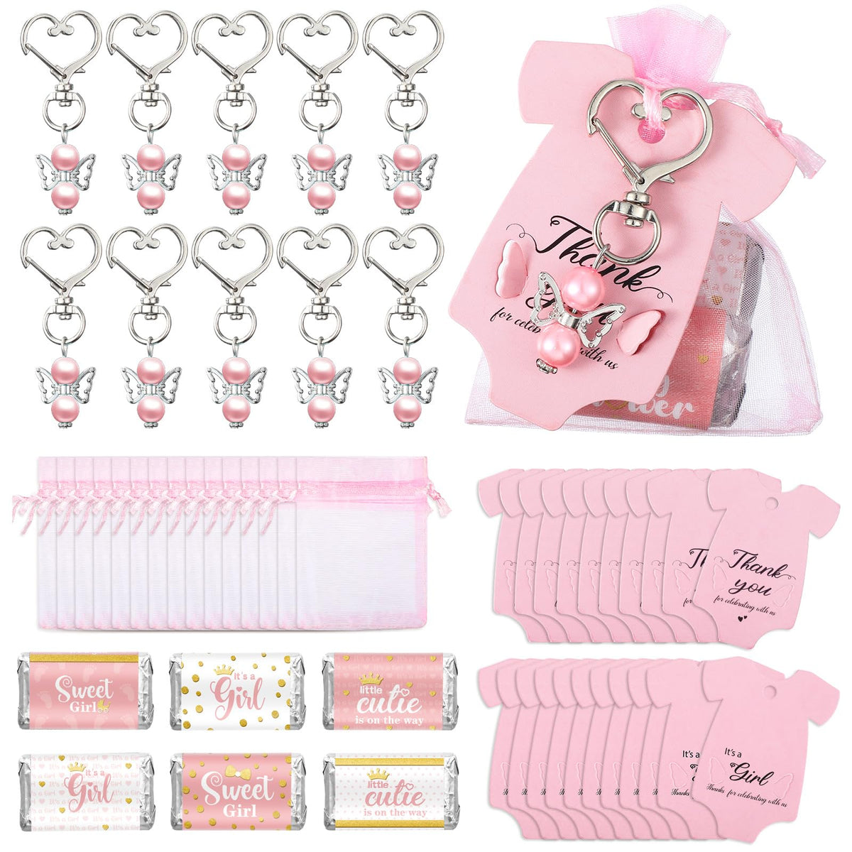 Teling angel keychain in pink for baby shower favors and keepsakes.