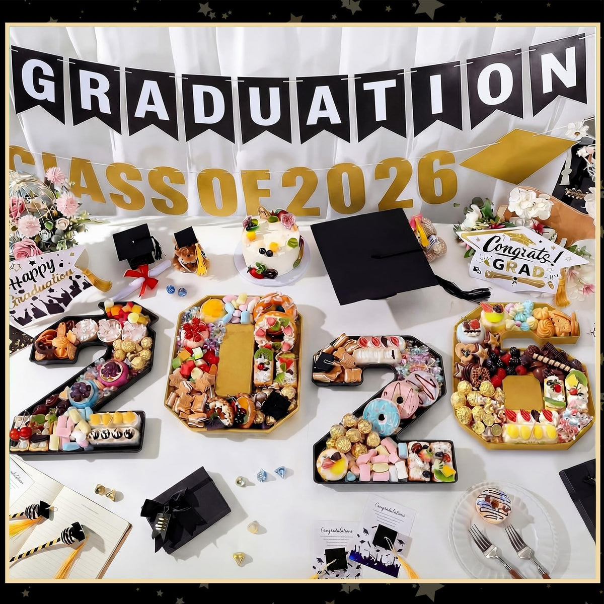 Tellingyou black and gold fillable numbers showcase chic snack display