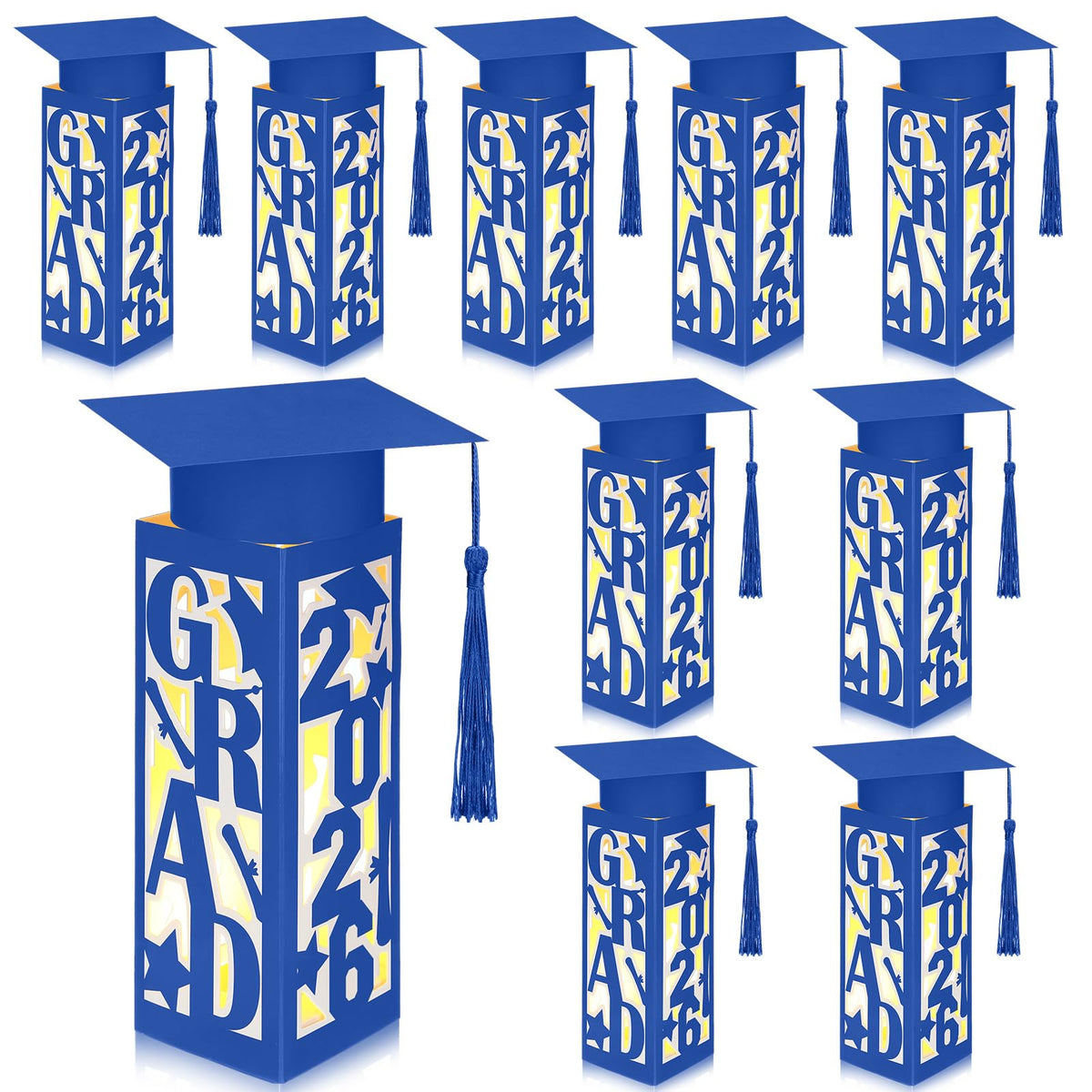 Tellingyou graduation lantern box with LED light adds a soft glow to blue-themed table decor