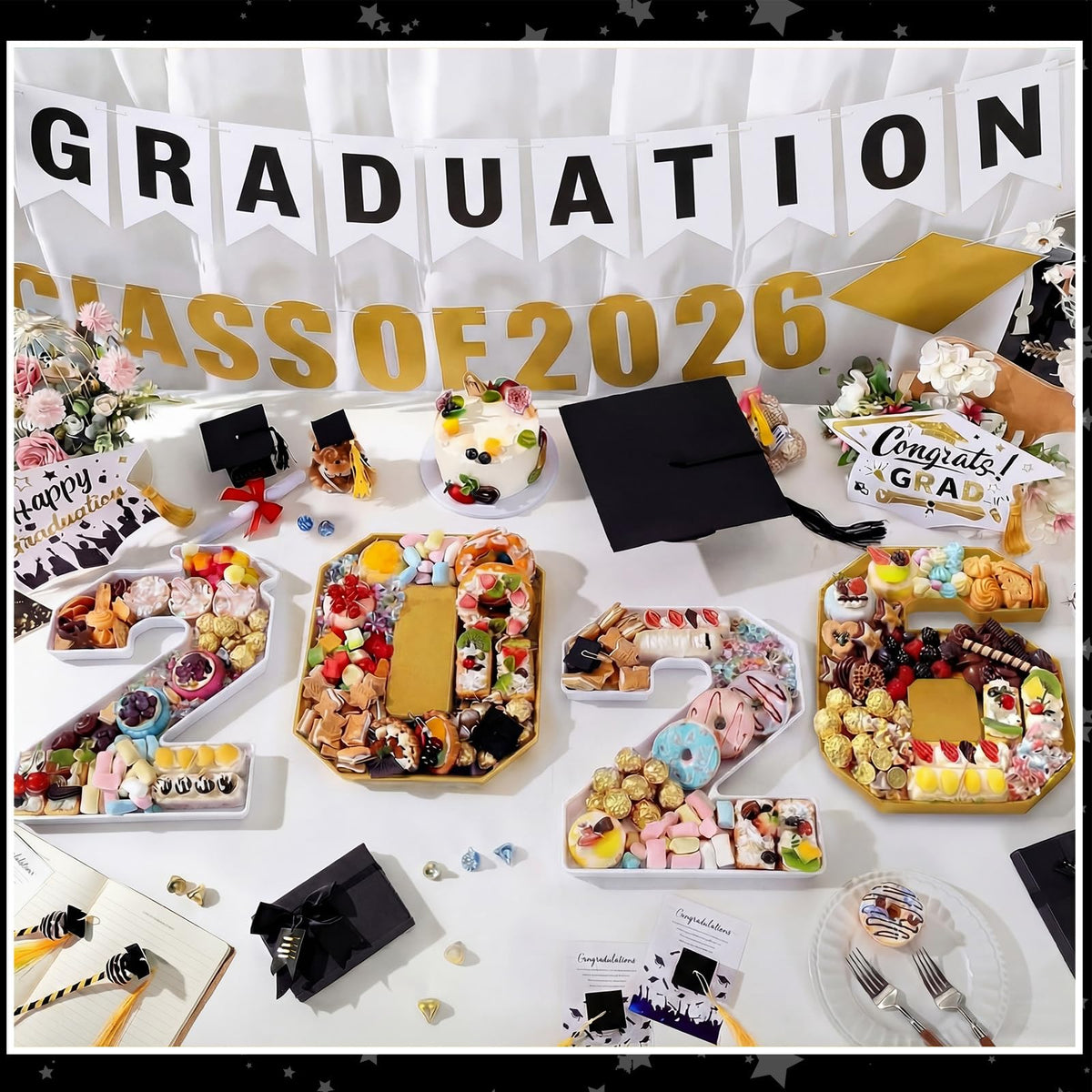 Tellingyou white-gold grad box with chocolates as an elegant candy tray.
