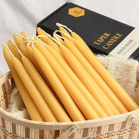 TELOSMA dripless beeswax taper candle 8in yellow for clean burn