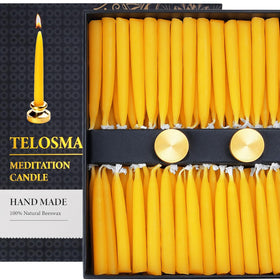 TELOSMA pure beeswax candles in a 100-pack for meditation ambiance and mindful rituals.
