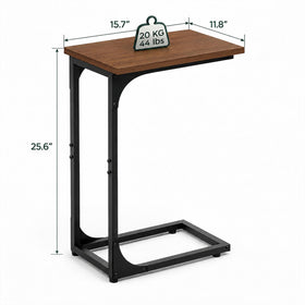 TEMI C-shaped end table used as a convenient dining tray beside the couch.