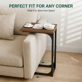 Rustic walnut top on TEMI C-shaped end table adds warmth and everyday durability.