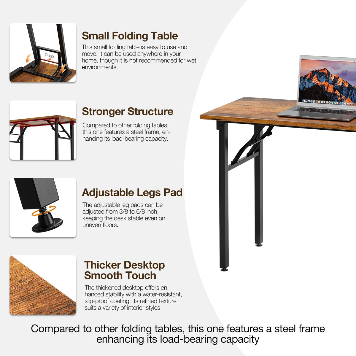 TEMI steel-frame desk delivers sturdy, wobble-free stability.