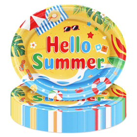 Temicle Hello Summer oval plates 9x11 with bold beach design for outdoor parties