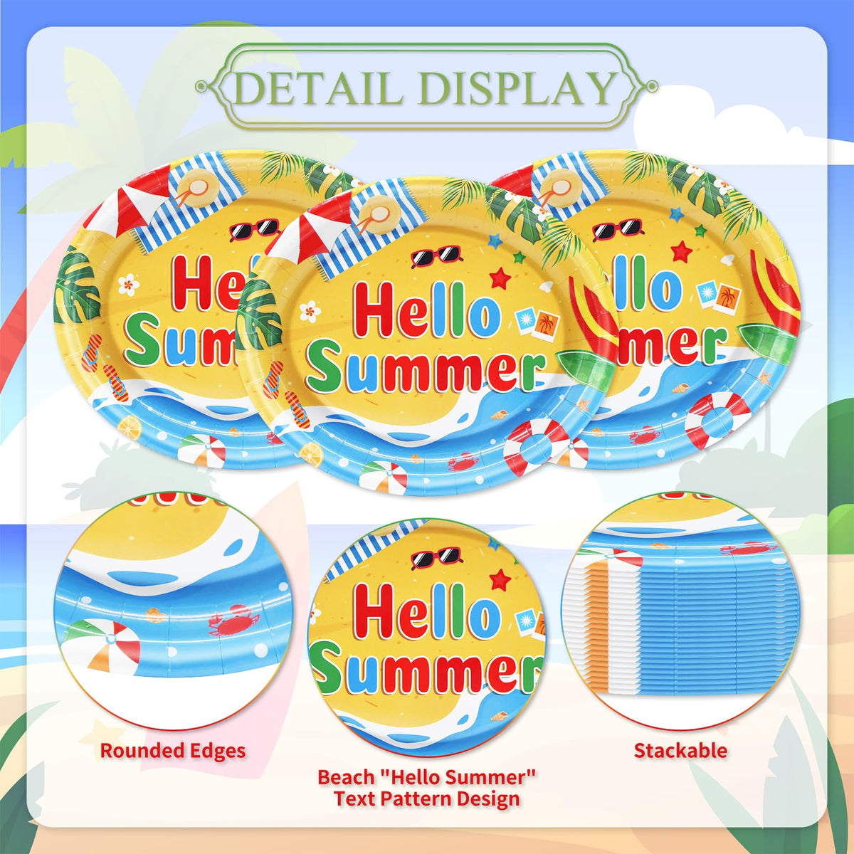 Temicle Hello Summer plates stacked for quick, easy cleanup after tropical gatherings