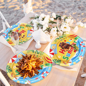 Temicle disposable plates designed for quick cleanup after beach-themed events