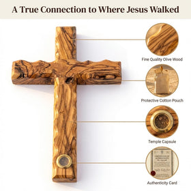 Temple Mount Soil olive wood texture enhances sacred decor.