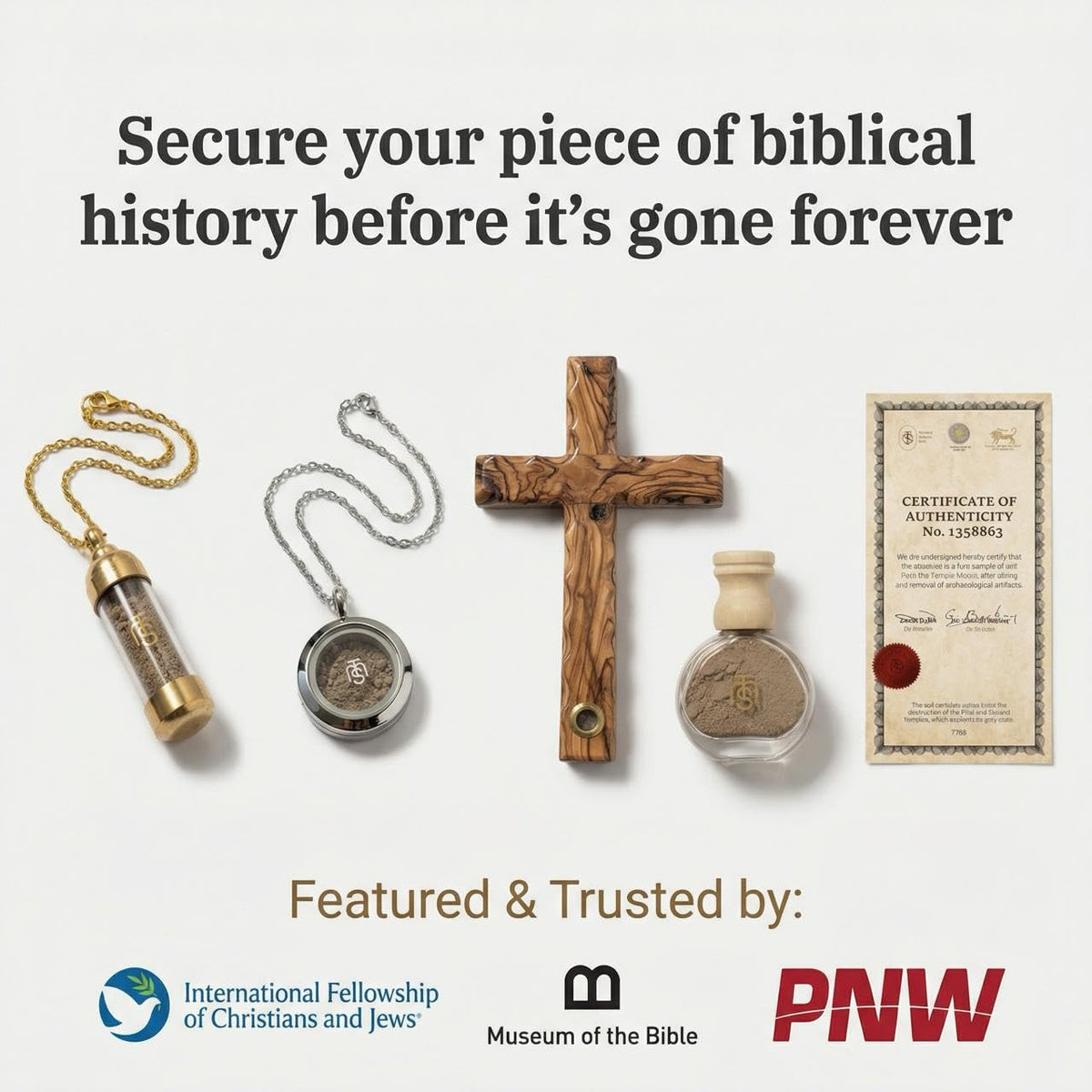 Temple Mount Soil cross supports prayer and reflection.