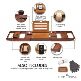 Temple Spring bamboo bathtub tray book rest holds tablet or book upright
