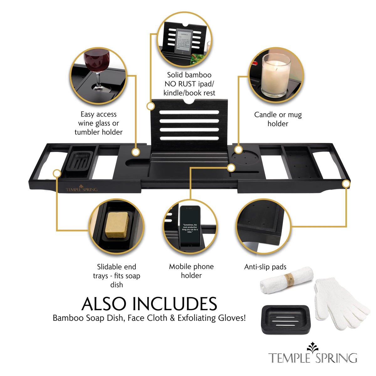 Temple Spring bamboo tray book rest keeps tablets secure at eye level.