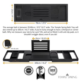 Temple Spring tray includes wine holder for relaxing in the tub.
