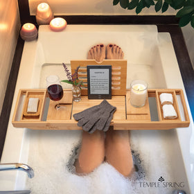 Temple Spring bamboo soap dish keeps the soap within arm's reach.