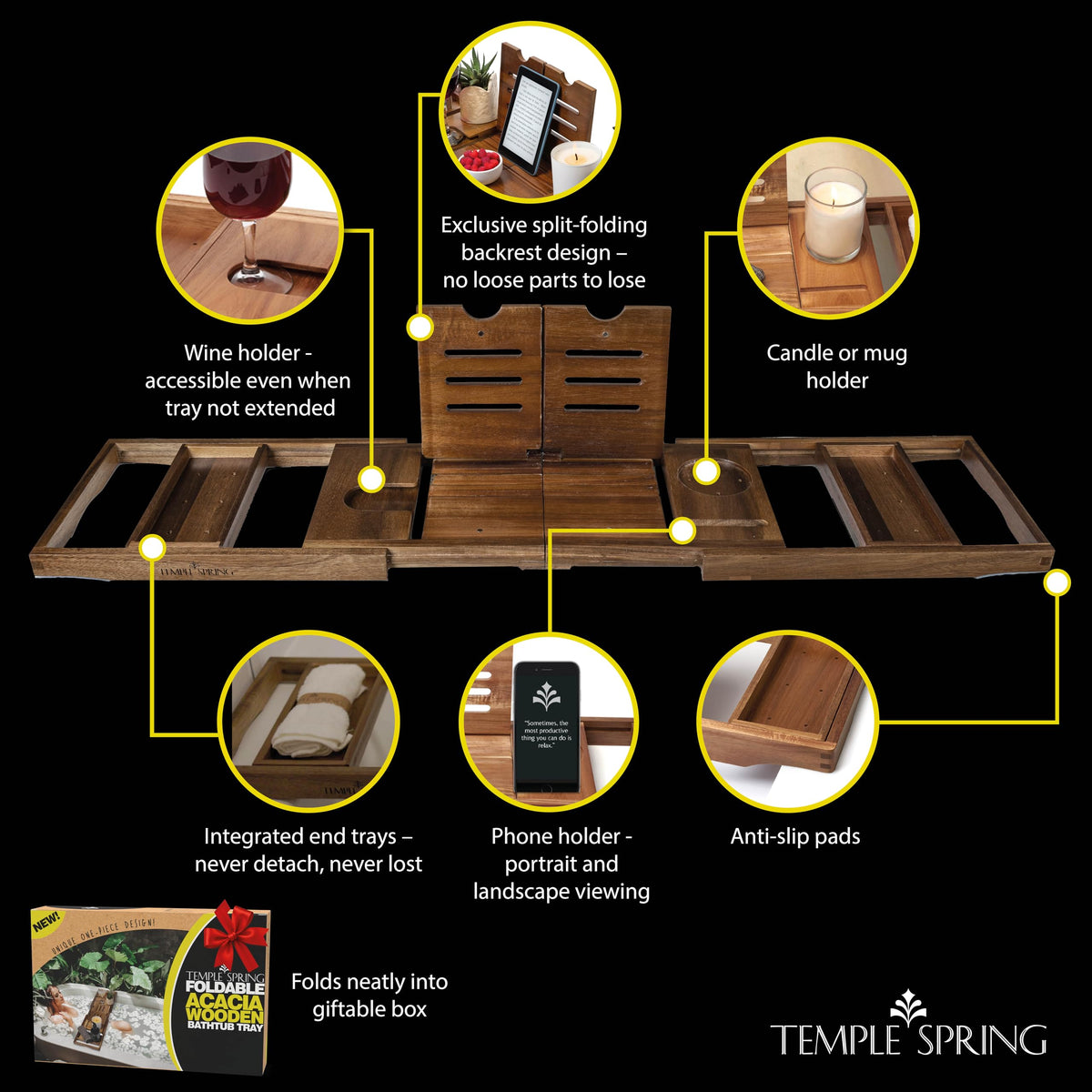 Temple Spring bathroom organizer tray with built-in compartments for essentials.