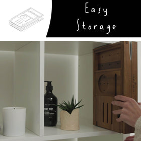 Temple Spring foldable bathtub tray folded compactly for easy storage and quick setup.