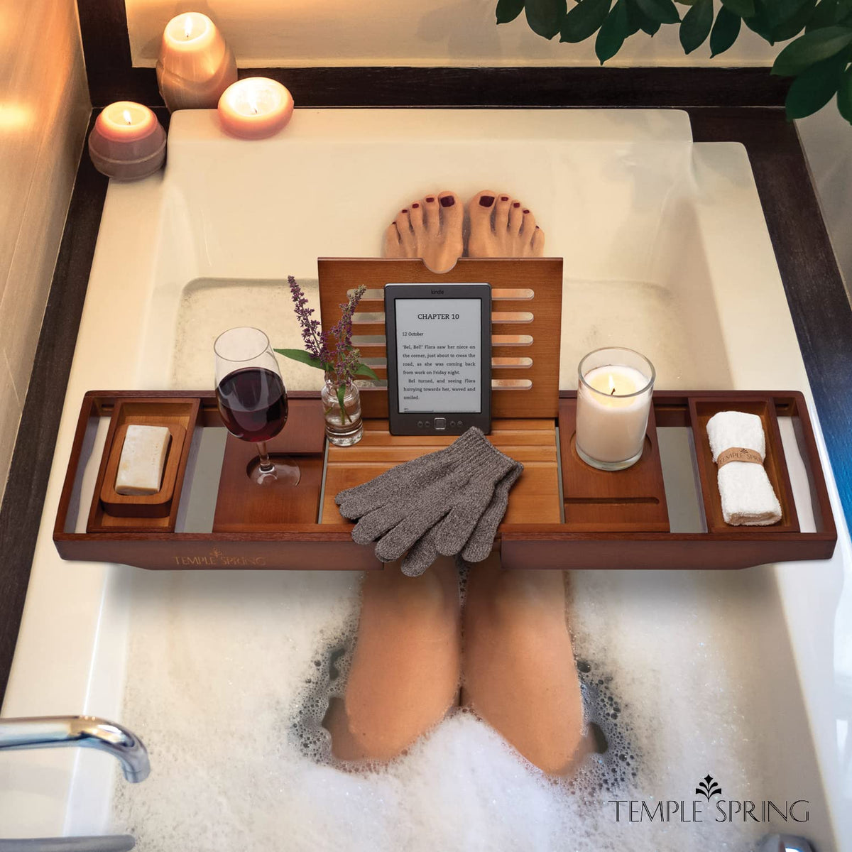 Temple Spring exfoliating gloves for gentle skin pampering during bath