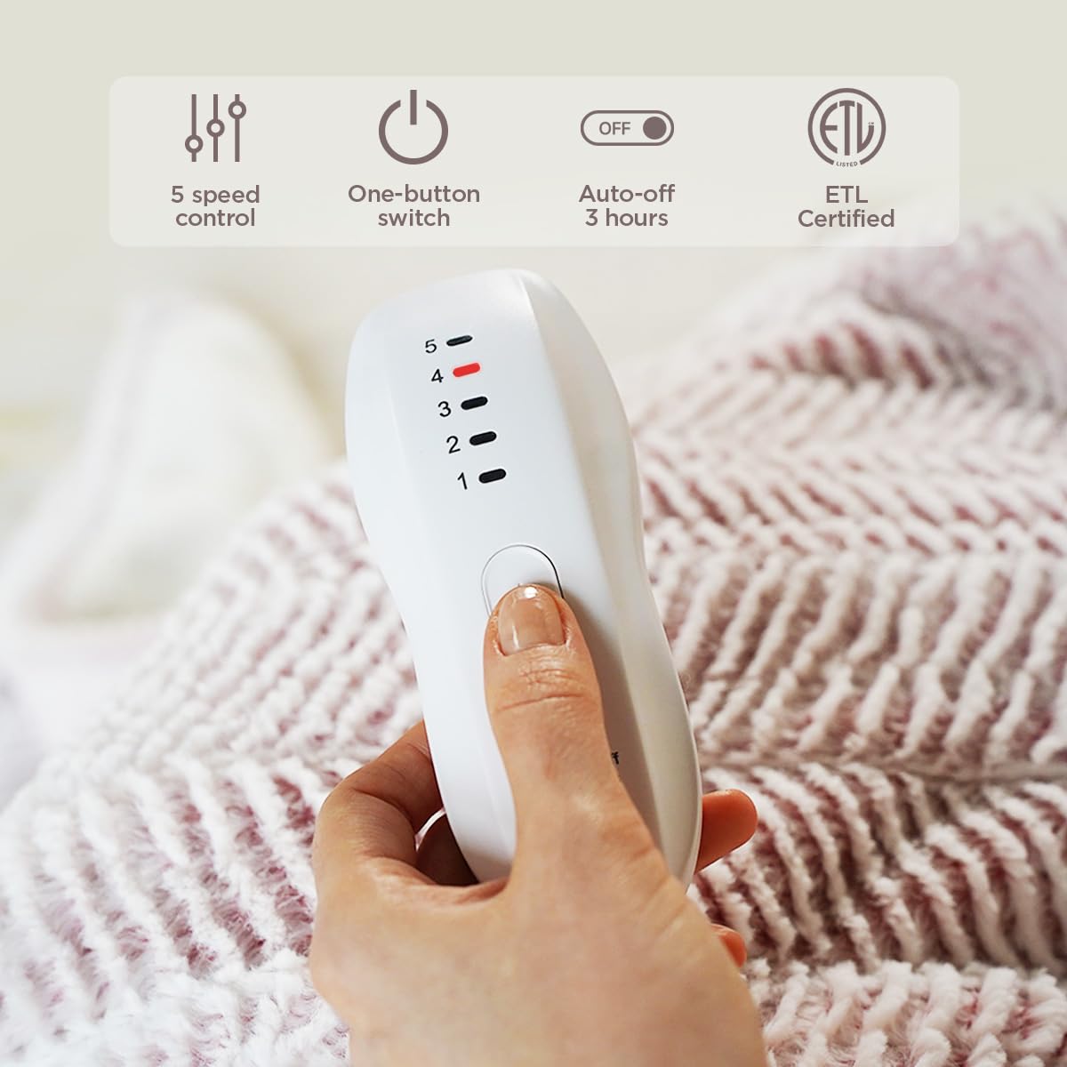 Templewet blanket with one-button control for easy temperature adjustment