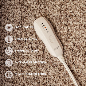 Templewet heated throw control button shows five heat levels