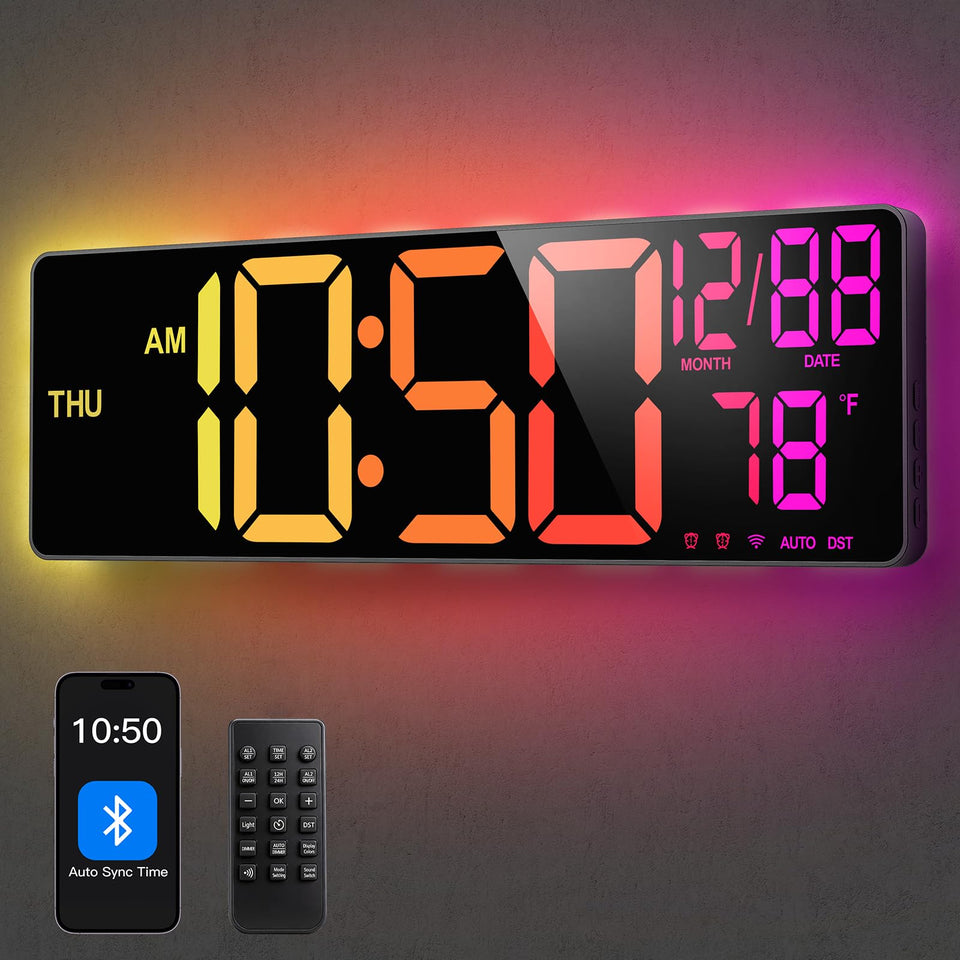 Tempospark 16-inch digital clock front view for clear classroom visibility