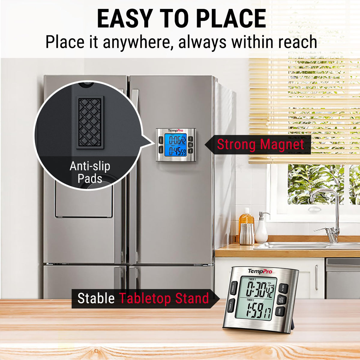 TempPro TM02 compact design fits tight counters.