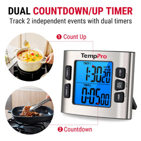 TempPro TM02 stainless steel jacket adds durability and modern kitchen aesthetics.