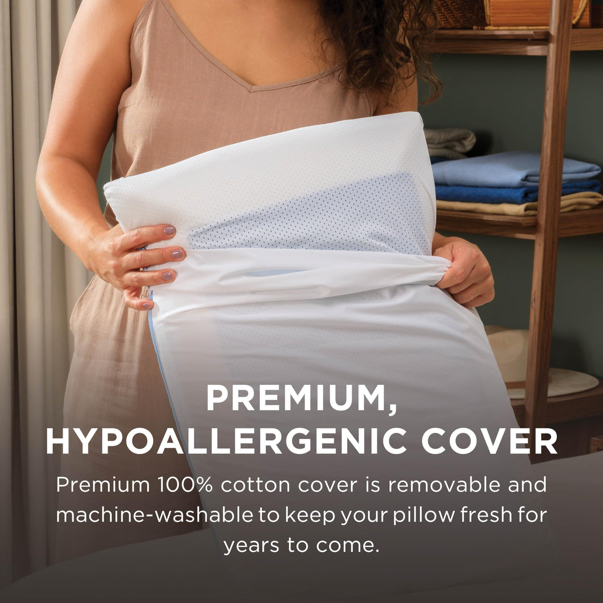 Tempur-Pedic Cloud Dual Cooling Pillow cooling layers illustrate heat absorption for cooler sleep