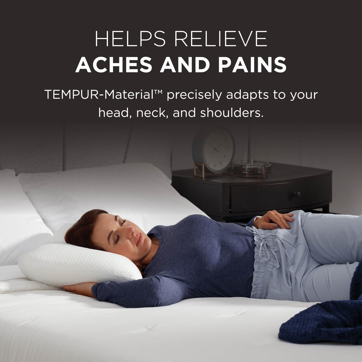 Tempur-Pedic Symphony Pillow cover close-up shows premium washable fabric